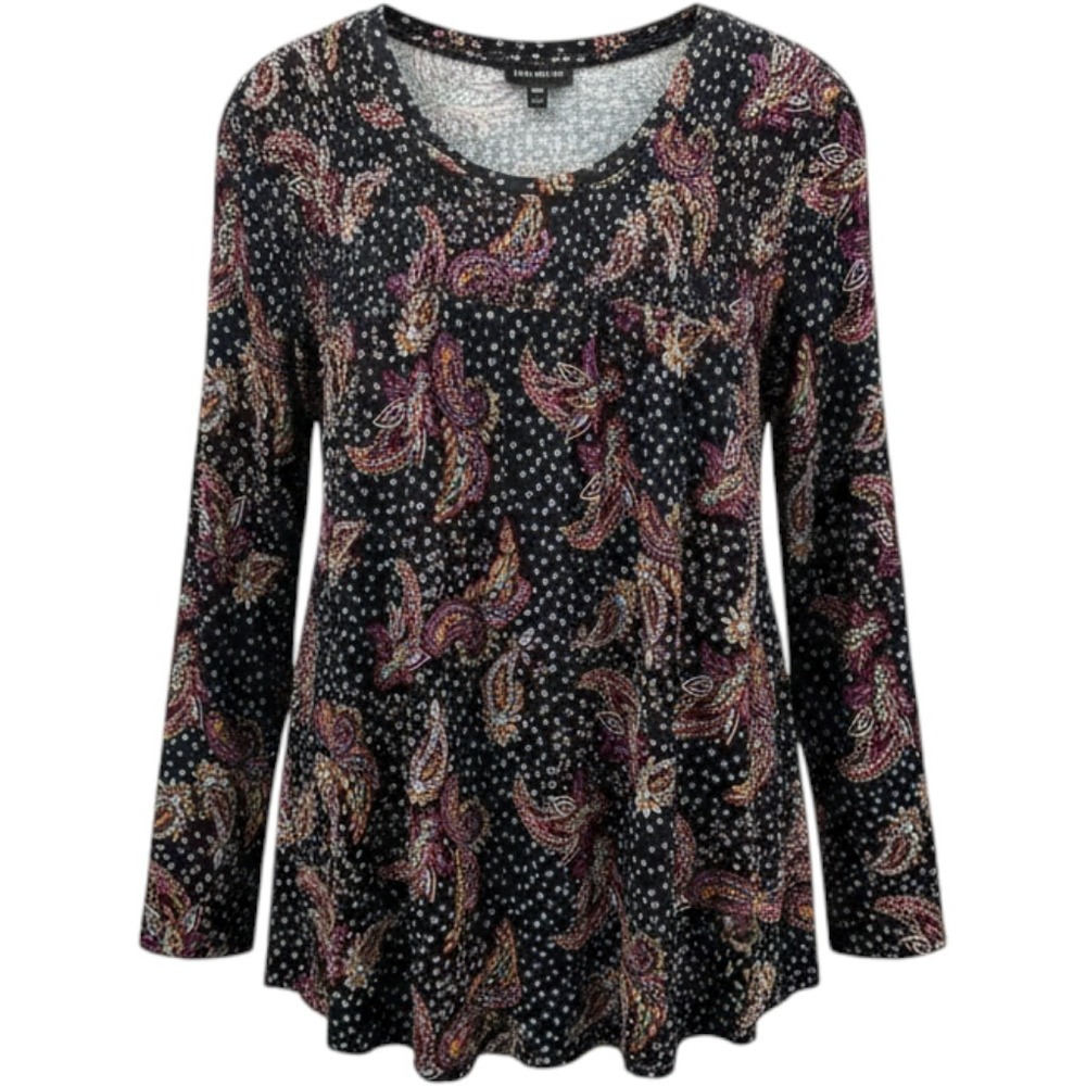 Lane Bryant Swing Collection Paisley Floral Smocked Tunic Top Black 18/20 NWT